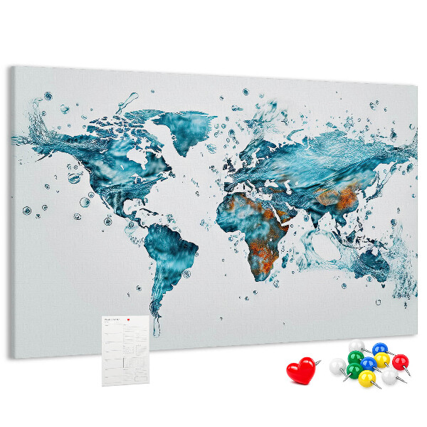 Tablero de corcho decorado diseño de mapa del mundo en acuarela