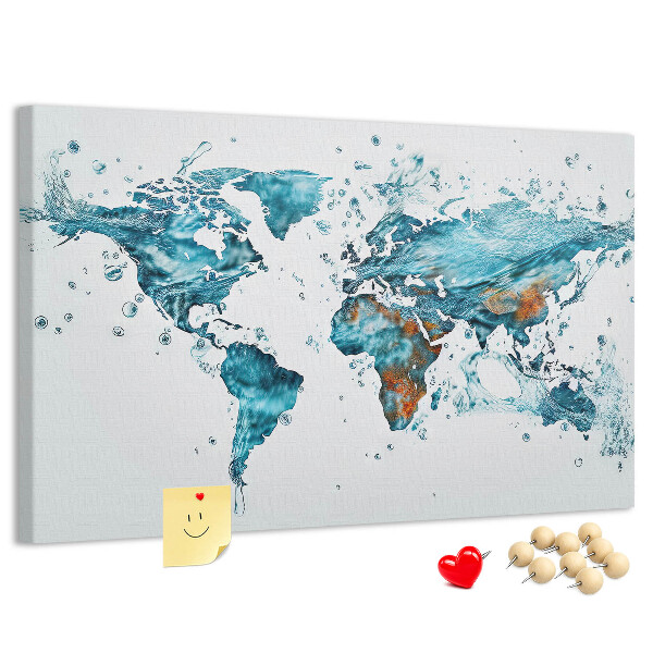 Tablero de corcho decorado diseño de mapa del mundo en acuarela