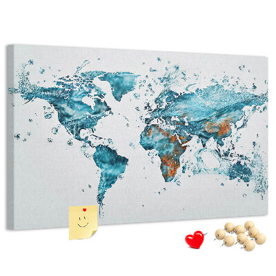 Tablero de corcho decorado diseño de mapa del mundo en acuarela