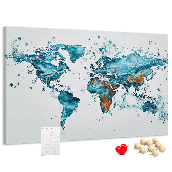 Tablero de corcho decorado diseño de mapa del mundo en acuarela
