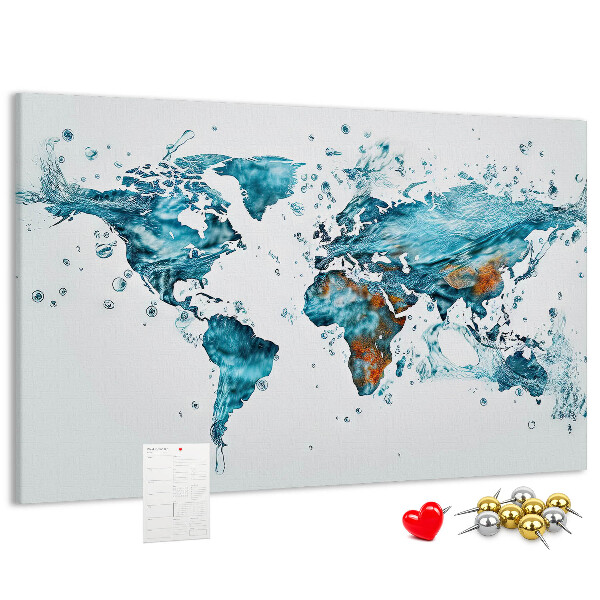 Tablero de corcho decorado diseño de mapa del mundo en acuarela