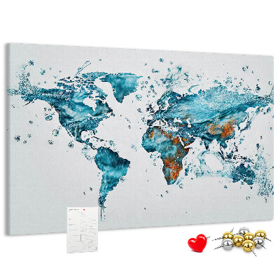 Tablero de corcho decorado diseño de mapa del mundo en acuarela