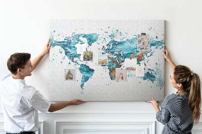 Tablero de corcho decorado diseño de mapa del mundo en acuarela