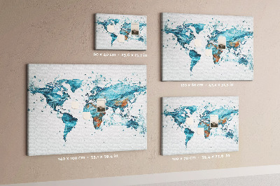 Tablero de corcho decorado diseño de mapa del mundo en acuarela
