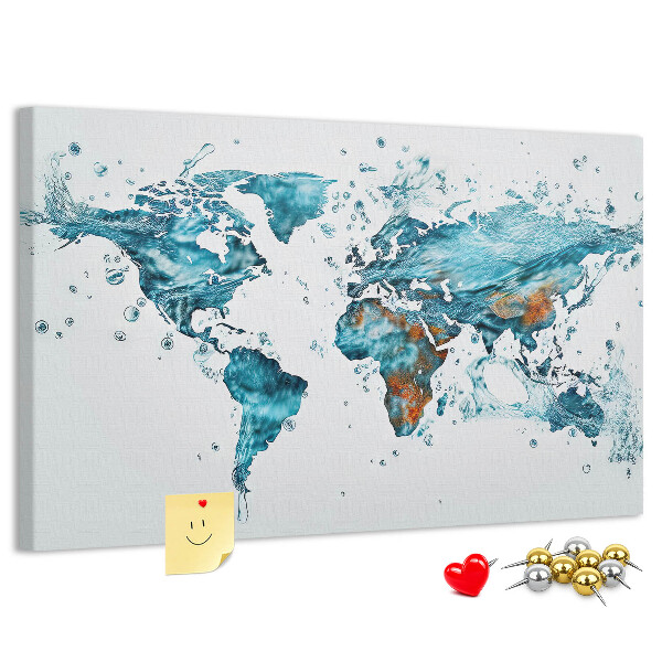 Tablero de corcho decorado diseño de mapa del mundo en acuarela
