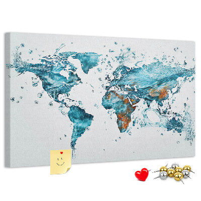 Tablero de corcho decorado diseño de mapa del mundo en acuarela