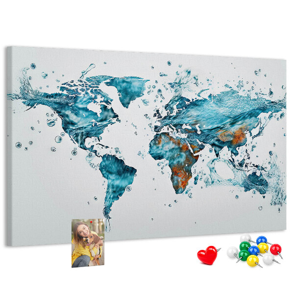 Tablero de corcho decorado diseño de mapa del mundo en acuarela