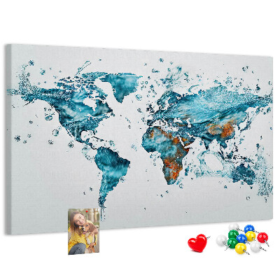 Tablero de corcho decorado diseño de mapa del mundo en acuarela