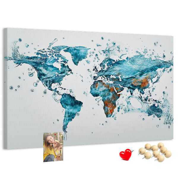 Tablero de corcho decorado diseño de mapa del mundo en acuarela