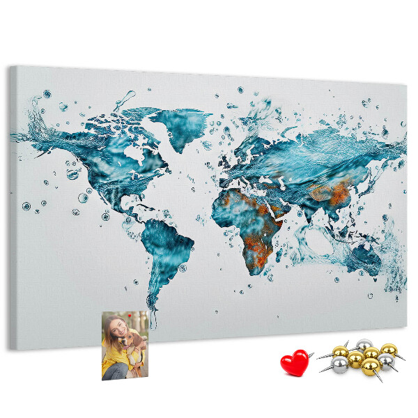 Tablero de corcho decorado diseño de mapa del mundo en acuarela