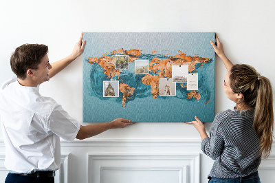 Tablero de anuncios diseño de mapa del mundo sobre aguas ondulantes