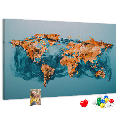 Tablero de anuncios diseño de mapa del mundo sobre aguas ondulantes