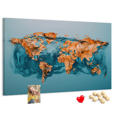 Tablero de anuncios diseño de mapa del mundo sobre aguas ondulantes