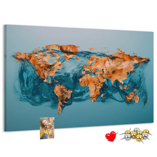 Tablero de anuncios diseño de mapa del mundo sobre aguas ondulantes