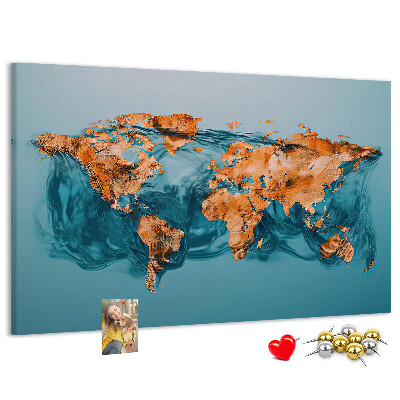 Tablero de anuncios diseño de mapa del mundo sobre aguas ondulantes