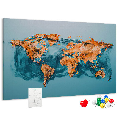 Tablero de anuncios diseño de mapa del mundo sobre aguas ondulantes