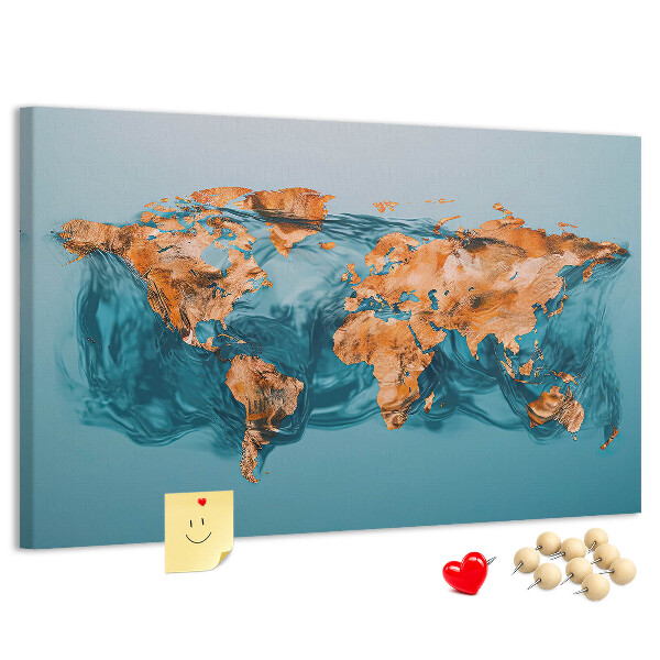 Tablero de anuncios diseño de mapa del mundo sobre aguas ondulantes