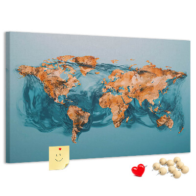 Tablero de anuncios diseño de mapa del mundo sobre aguas ondulantes