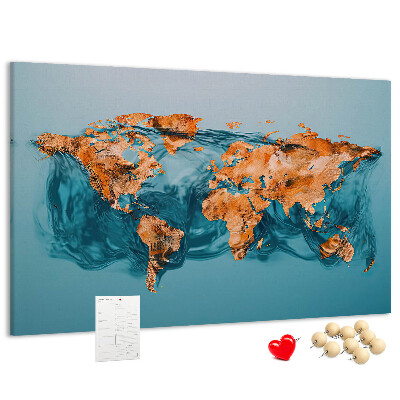 Tablero de anuncios diseño de mapa del mundo sobre aguas ondulantes