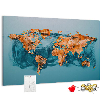Tablero de anuncios diseño de mapa del mundo sobre aguas ondulantes