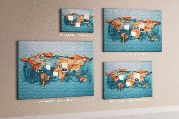 Tablero de anuncios diseño de mapa del mundo sobre aguas ondulantes