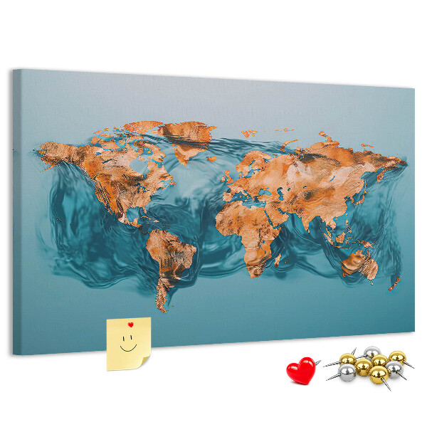 Tablero de anuncios diseño de mapa del mundo sobre aguas ondulantes