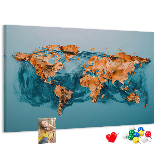Tablero de anuncios diseño de mapa del mundo sobre aguas ondulantes