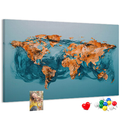 Tablero de anuncios diseño de mapa del mundo sobre aguas ondulantes