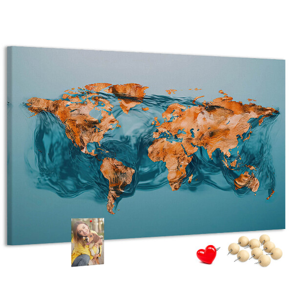 Tablero de anuncios diseño de mapa del mundo sobre aguas ondulantes