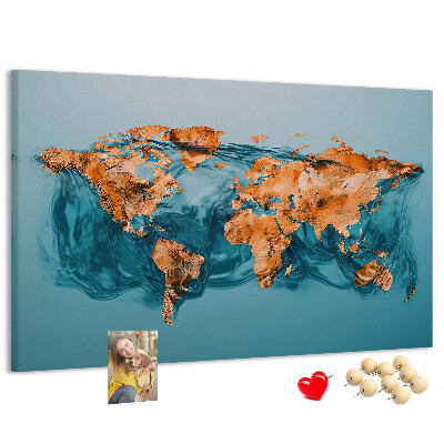 Tablero de anuncios diseño de mapa del mundo sobre aguas ondulantes