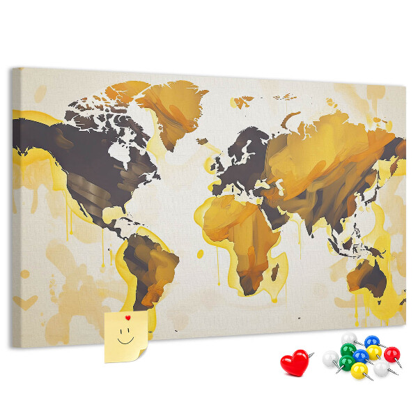Tablero de corcho decorativo mapa del mundo abstracto en colores cálidos