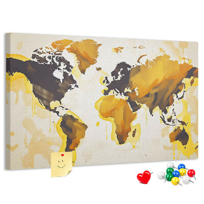Tablero de corcho decorativo mapa del mundo abstracto en colores cálidos