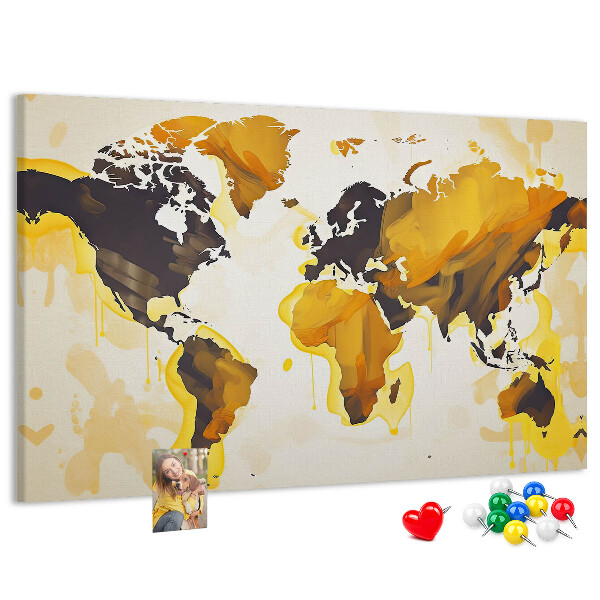 Tablero de corcho decorativo mapa del mundo abstracto en colores cálidos