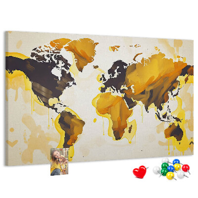Tablero de corcho decorativo mapa del mundo abstracto en colores cálidos