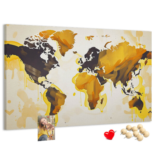 Tablero de corcho decorativo mapa del mundo abstracto en colores cálidos