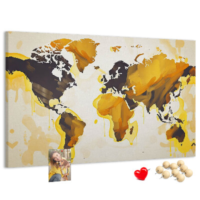 Tablero de corcho decorativo mapa del mundo abstracto en colores cálidos