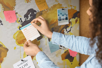 Tablero de corcho decorativo mapa del mundo abstracto en colores cálidos