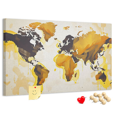 Tablero de corcho decorativo mapa del mundo abstracto en colores cálidos