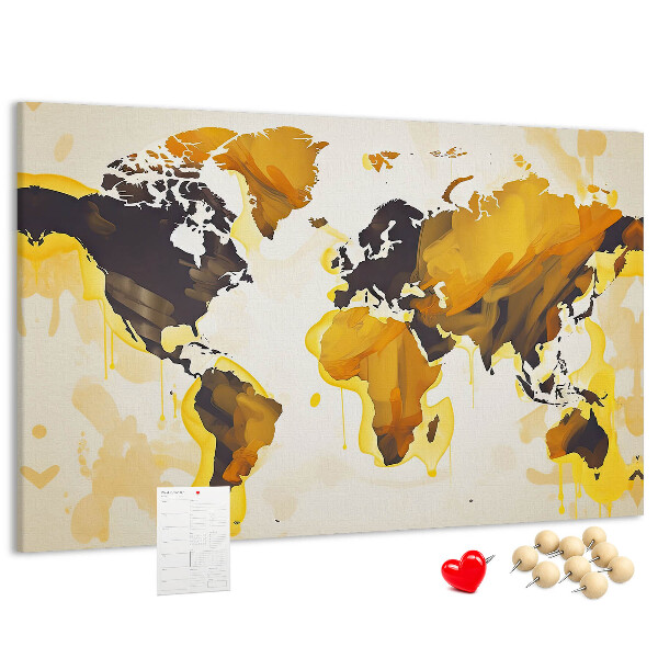 Tablero de corcho decorativo mapa del mundo abstracto en colores cálidos