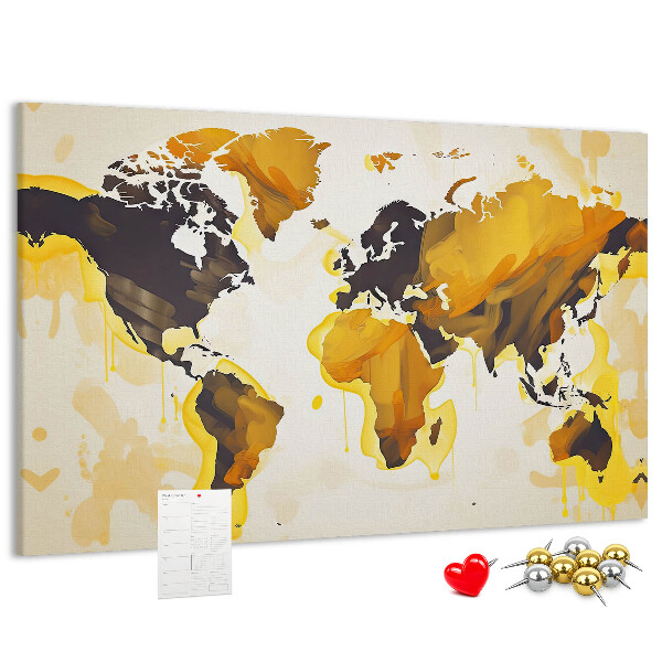 Tablero de corcho decorativo mapa del mundo abstracto en colores cálidos