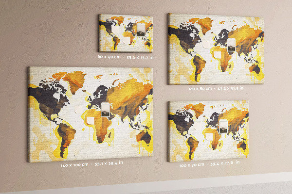 Tablero de corcho decorativo mapa del mundo abstracto en colores cálidos
