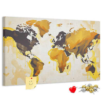 Tablero de corcho decorativo mapa del mundo abstracto en colores cálidos