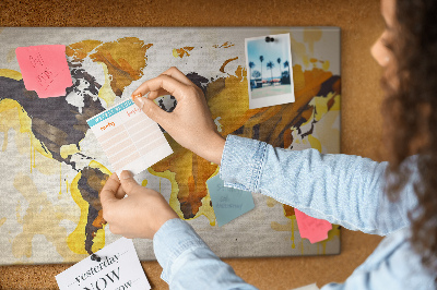 Tablero de corcho decorativo mapa del mundo abstracto en colores cálidos