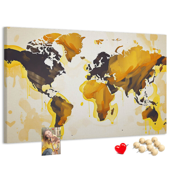 Tablero de corcho decorativo mapa del mundo abstracto en colores cálidos