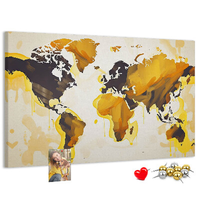 Tablero de corcho decorativo mapa del mundo abstracto en colores cálidos