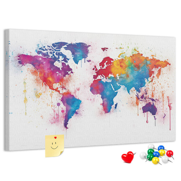 Tablero de anuncios mapa del mundo en acuarela a color