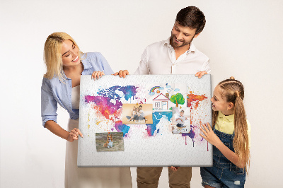 Tablero de anuncios mapa del mundo en acuarela a color