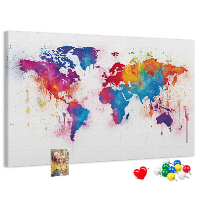 Tablero de anuncios mapa del mundo en acuarela a color