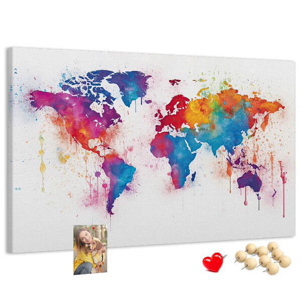 Tablero de anuncios mapa del mundo en acuarela a color
