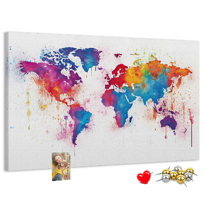 Tablero de anuncios mapa del mundo en acuarela a color